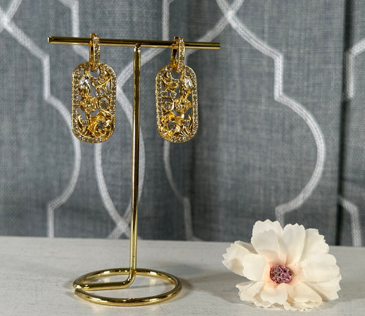 Earrings- Ver Gold Floral Dangle
