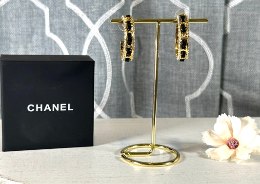 Earrings- CC Gold and Black Hoops