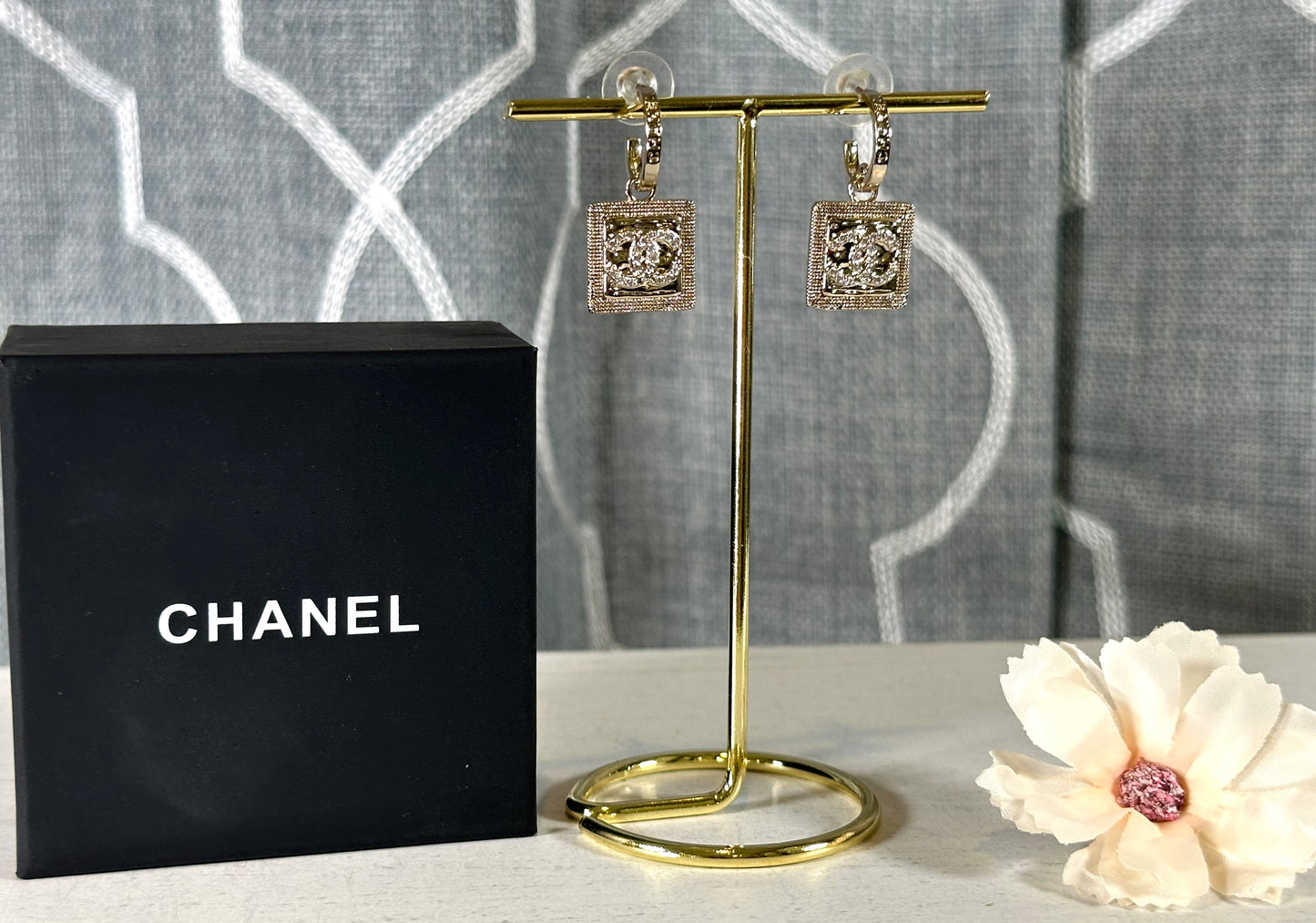 Earring- CC Gold Square Dangle