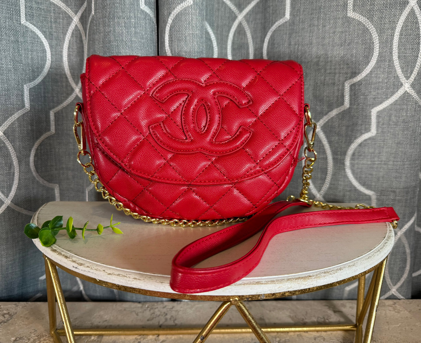 Clearance- CC Red Quilt and Gold Chain Bag