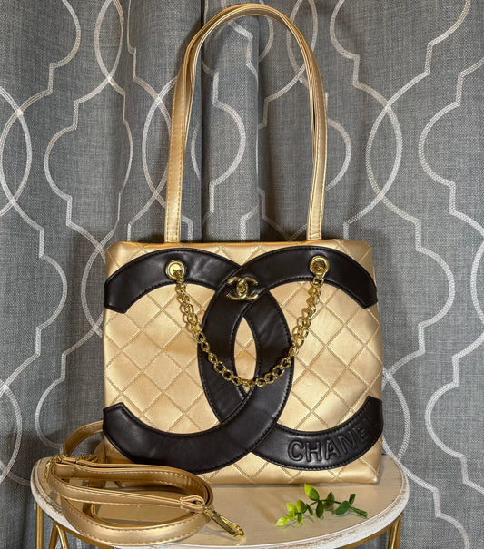 Clearance- CC Metallic Gold and Black Tote