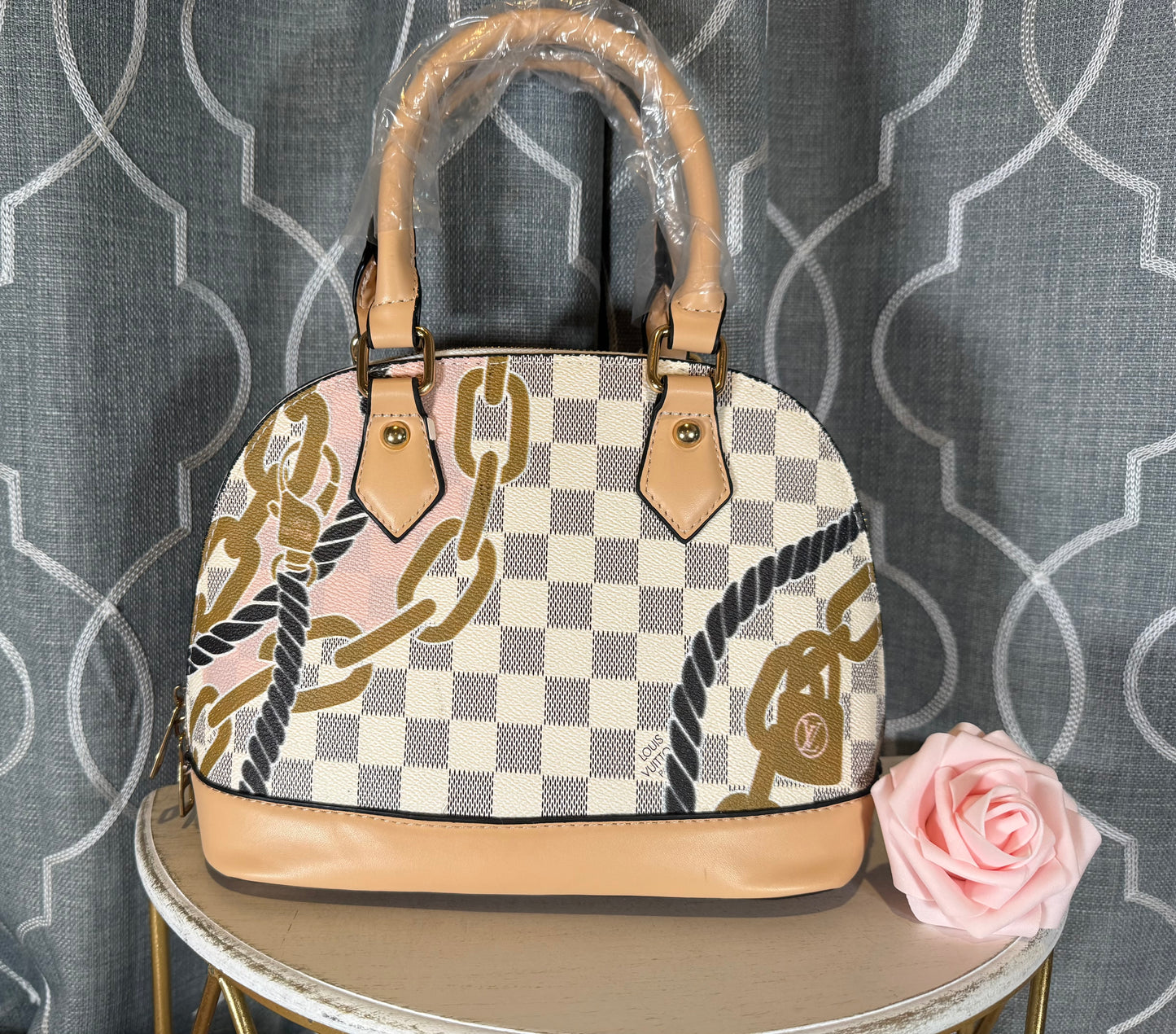 Clearance- Lulu Alma White Checkered Chain Bag