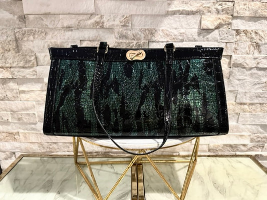 Shiny Green and Black Reptile Print Shoulder/Crossbody Bag