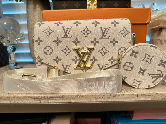 Mirror Bags- White and Grey Monogram Handbag- with box