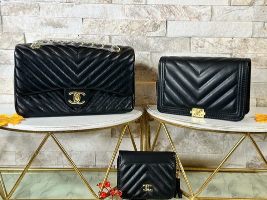 Fall New Arrivals- Mirror Bags- Chevon Black CC Set