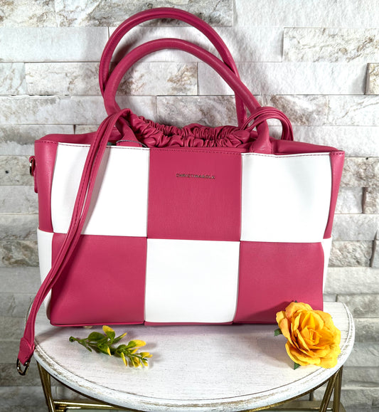 49- Pink and White Checkered Tote