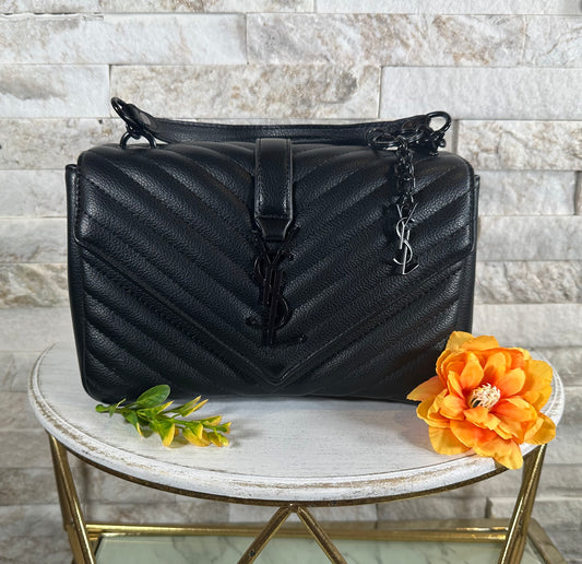 Mirror Fall- Chevron Black Leather YS Bag