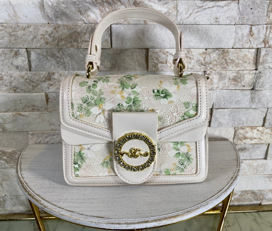 Green and White Lace Handbag