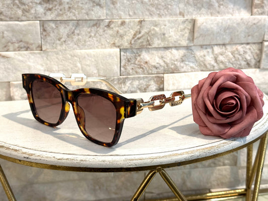 Sunglasses Box 3- Lulu Amber Print Gold Chain