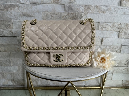 Cream Soft Quilt Gold Chain CC Bag