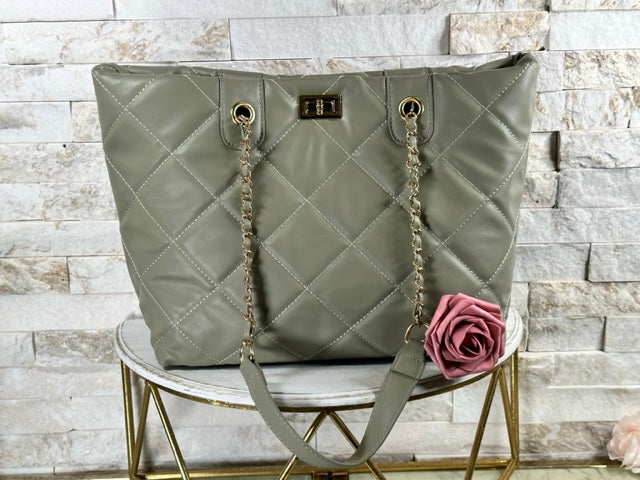 Sage Green Quilt Tote Bag