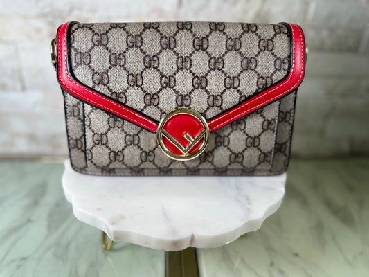 GG Inspired Monogram Red Trim Bag