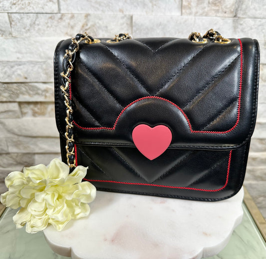 Red Heart and Stitching Black Bag