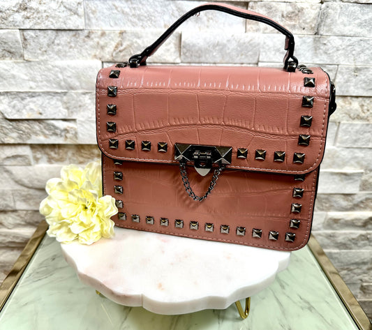 Pink Studded Croc Arm/Shoulder Bag