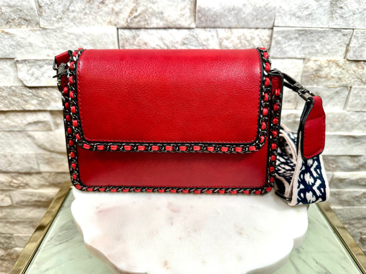 Red Leather and Chained Braided Crossbody