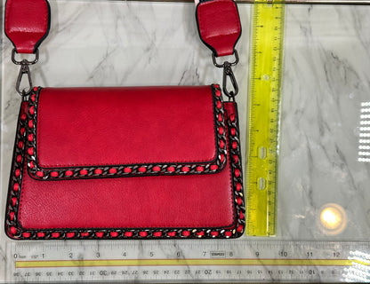 Red Leather and Chained Braided Crossbody